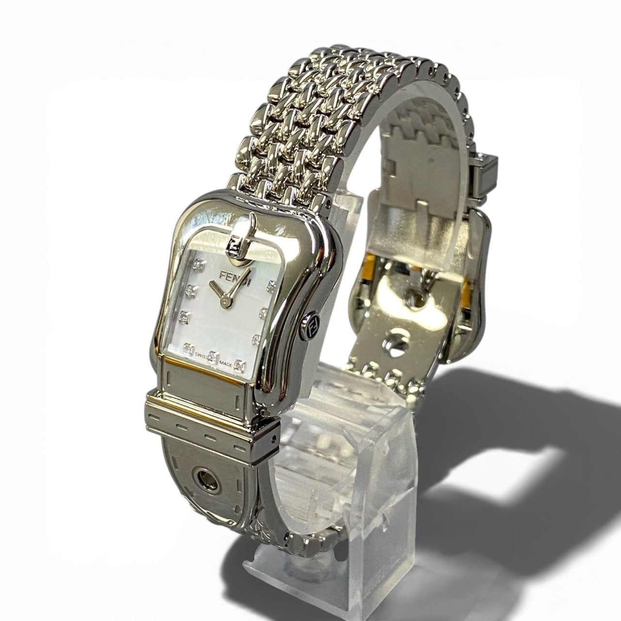 b12 FENDI フェンディ ベルトデザイン B-FENDI ビーフェンディ クォーツ腕時計 3800L シルバー ホワイトシェル 動作〇 ケース付t18r