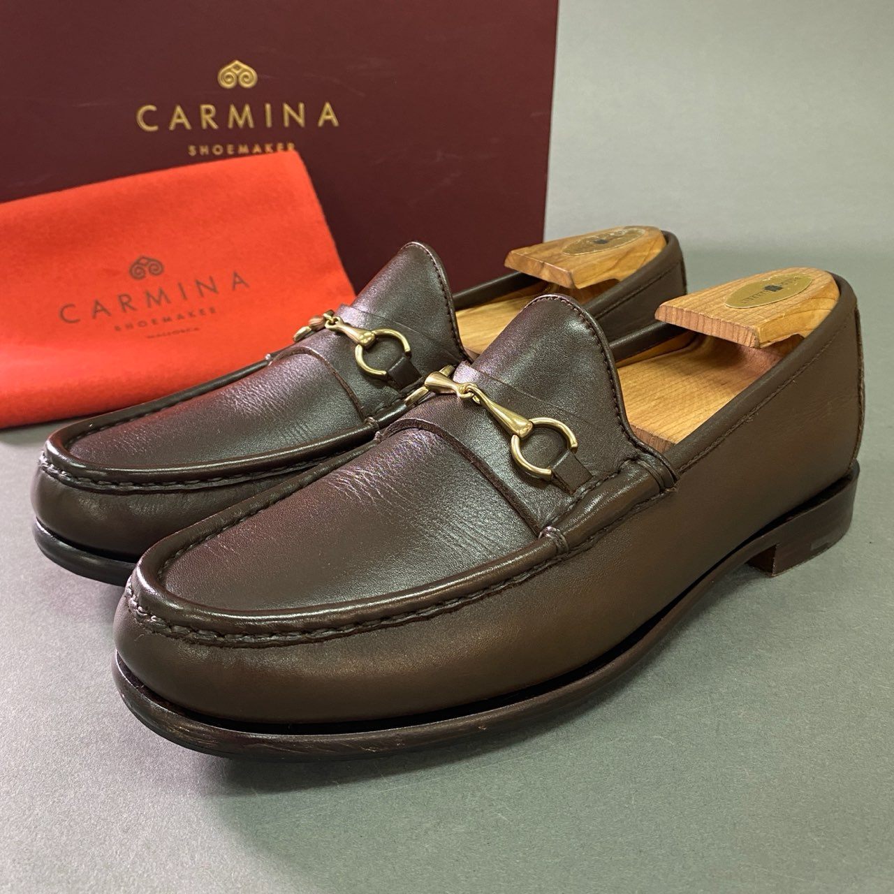 1b12 CARMINA カルミナ ホースビットモカシン アノネイ フンシャル ローファー 80746 UK7 ブラウン レザー 手縫い シューズ 革靴 箱付き