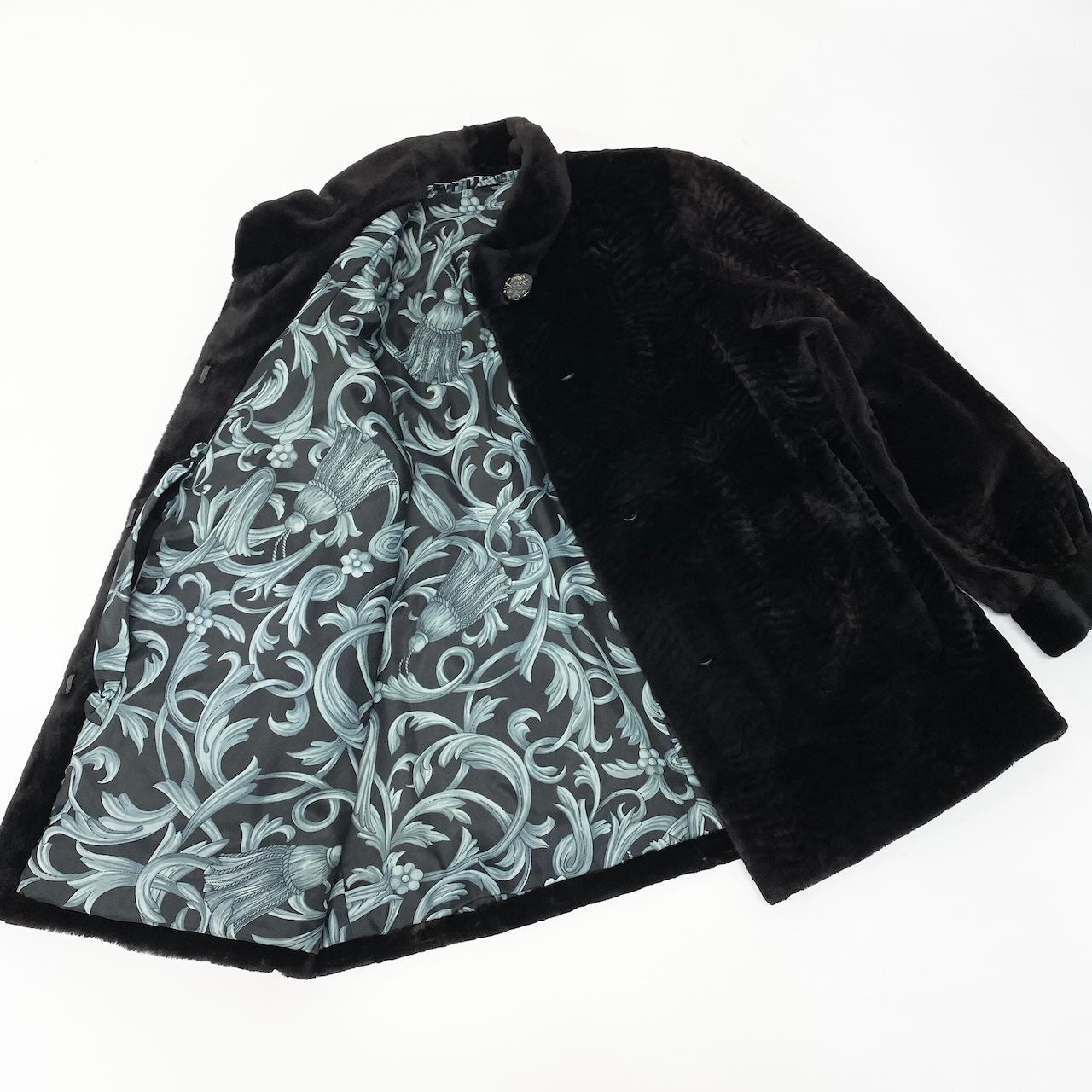 48c18 SAGA MINK サガミンク 銀サガ 波模様 シェアードミンク ファーコート サイズF ブラック 本毛皮 Mink Fur Coatt18r