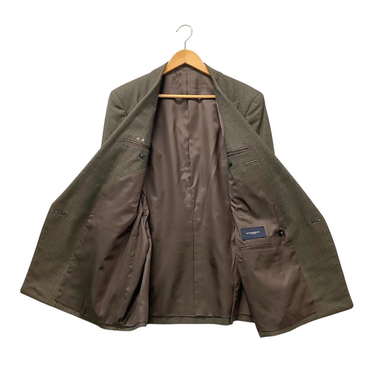 85g7 BURBERRY LONDON バーバリー セットアップスーツ ダブルブレスト チェック柄 サイズAB6 ブラウン系 ウール メンズ 紳士服o07t