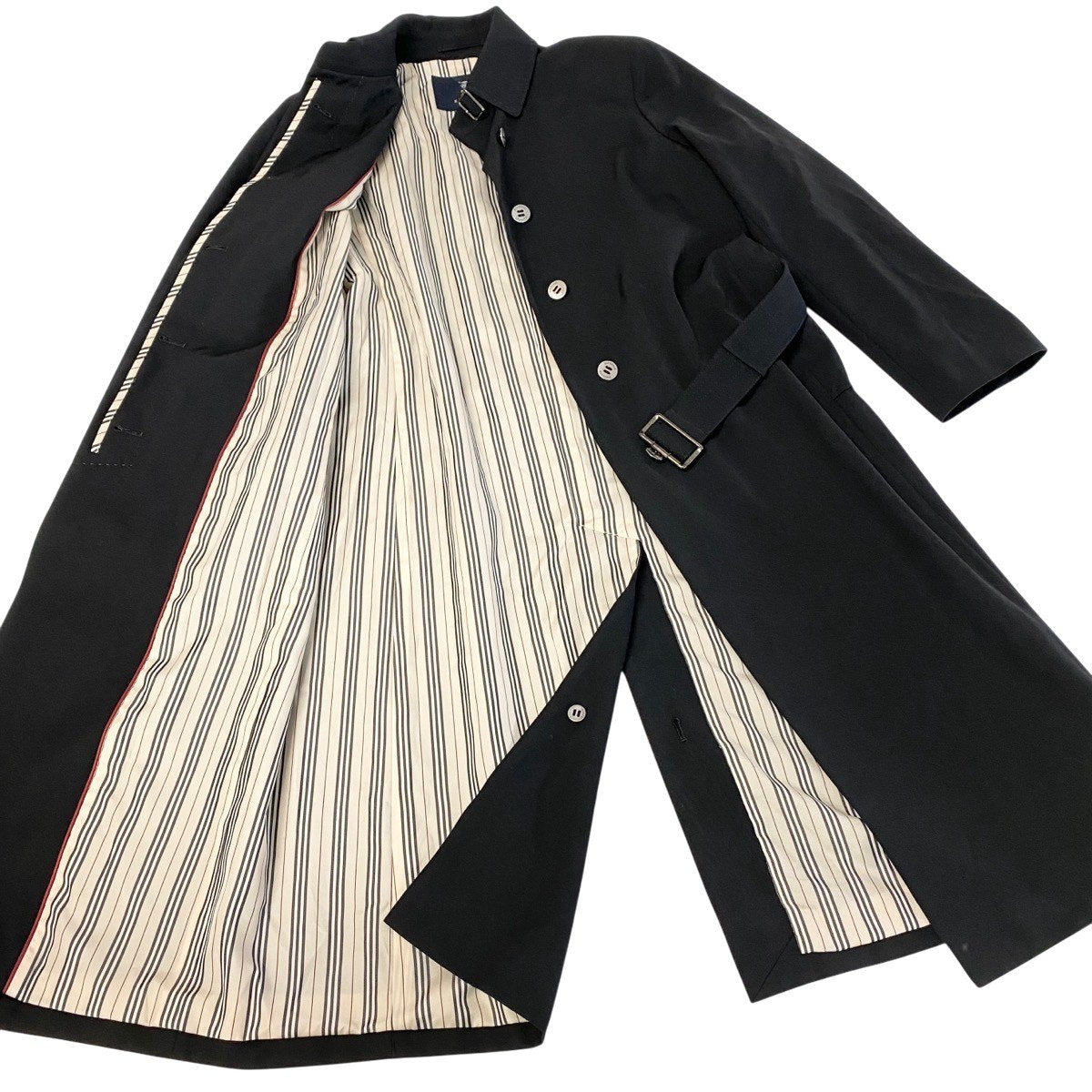 j16 BURBERRY LONDON ロングコート ウエストベルト  11サイズ ブラック ウール100％ レディース 女性用u02t
