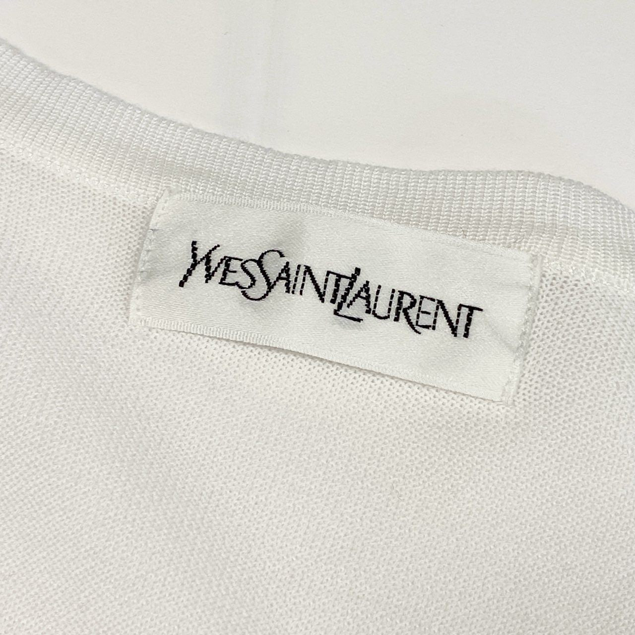 Id10 YVES SAINT LAURENT イヴサンローラン YSLロゴ Vネック ニットカーディガン トップス M ホワイト コットンu02t