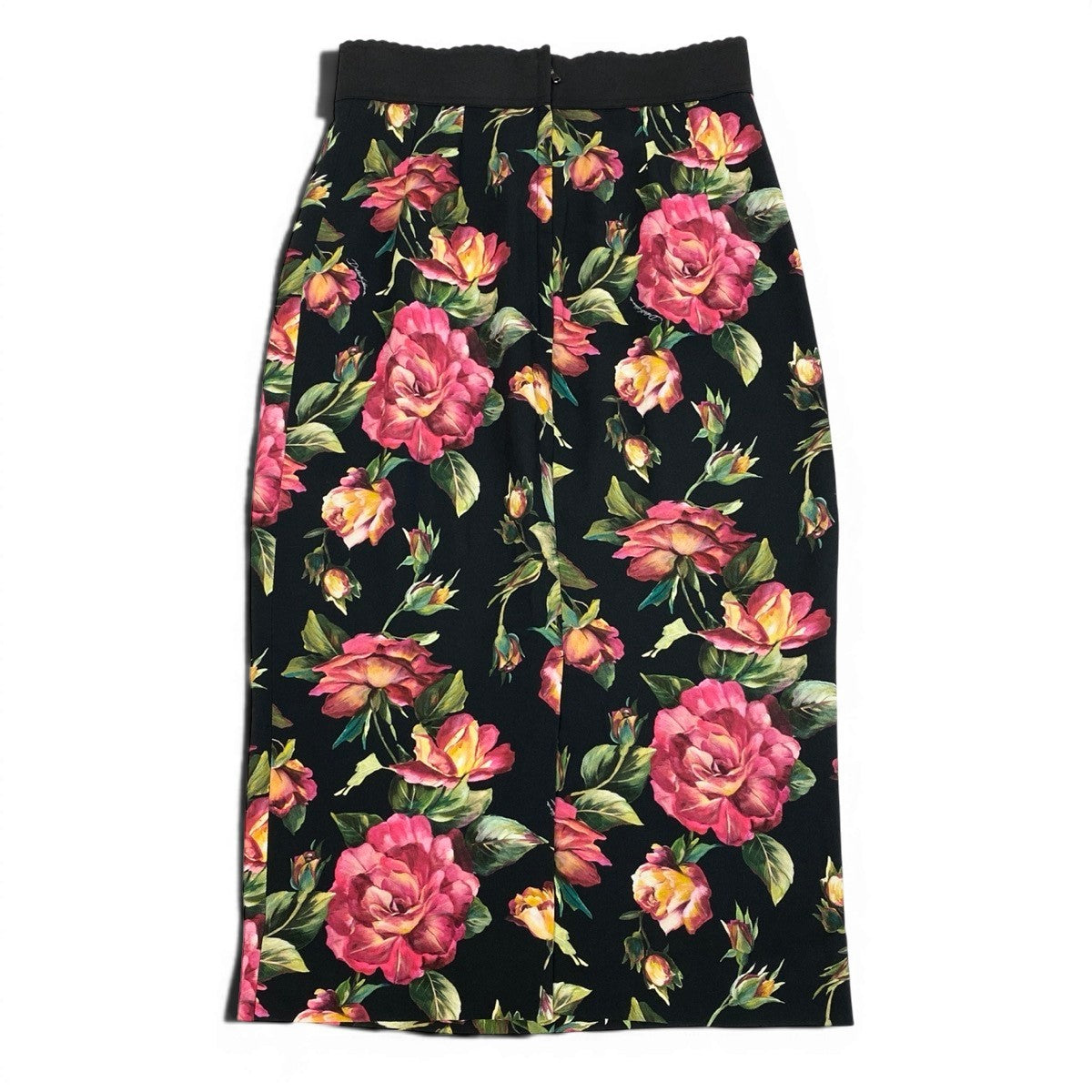 g13 【極美品】DOLCE＆GABBANA フラワープリント ミディ丈 シルクスカート イタリア製 38サイズ ブラック レディース 女性用k02ik02i