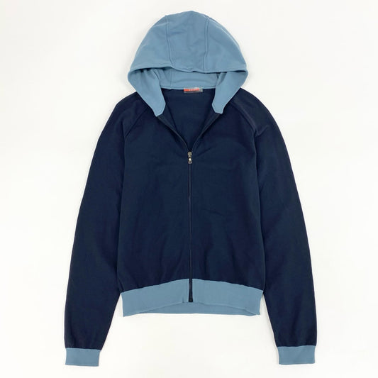 77d21 PRADA SPORT プラダスポーツ イタリア製 ジップアップ ジャケット ジャージ フーディ パーカー 48 ネイビー ブルー ナイロン