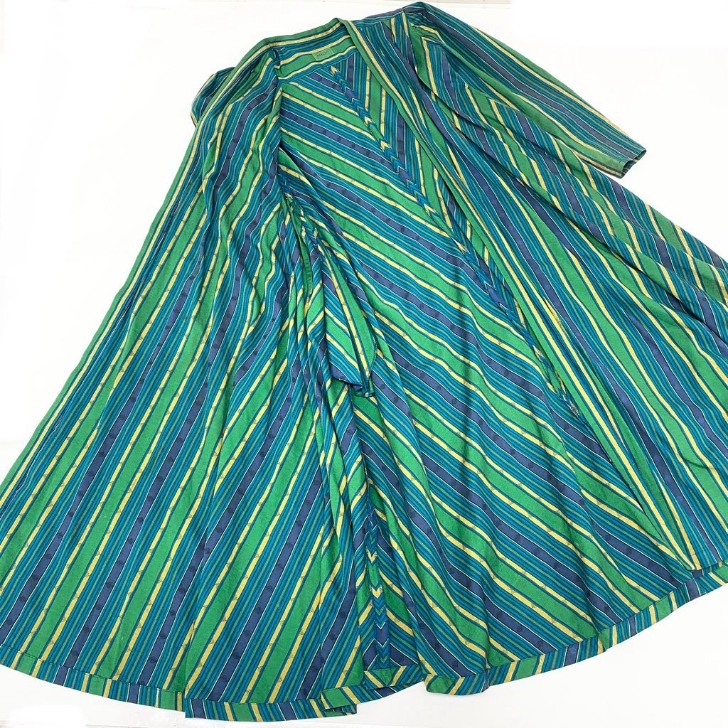 66a12 KENZO ケンゾー vintage ヴィンテージコ ロングコート ガウンコート カシュクール ストライプ柄 羽織 レディース M マルチカラー コットン100％u02t