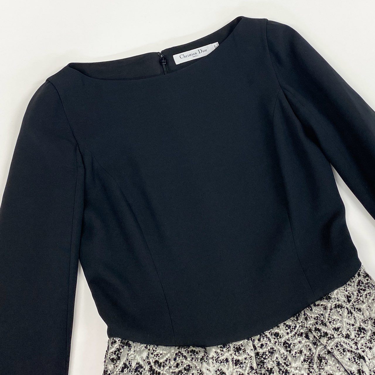 Ed6 Christian Dior クリスチャンディオール 2A21605E1170 ジャガード切替 ミディドレス ワンピース サイズ38 ネイビー/グレー レディースta1