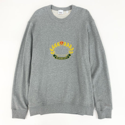 84e30 BURBERRY バーバリー ロゴ刺繍 スウェット トレーナー クルーネック プルオーバー トップス スエット イタリア製 8061289 Lサイズ グレー コットン