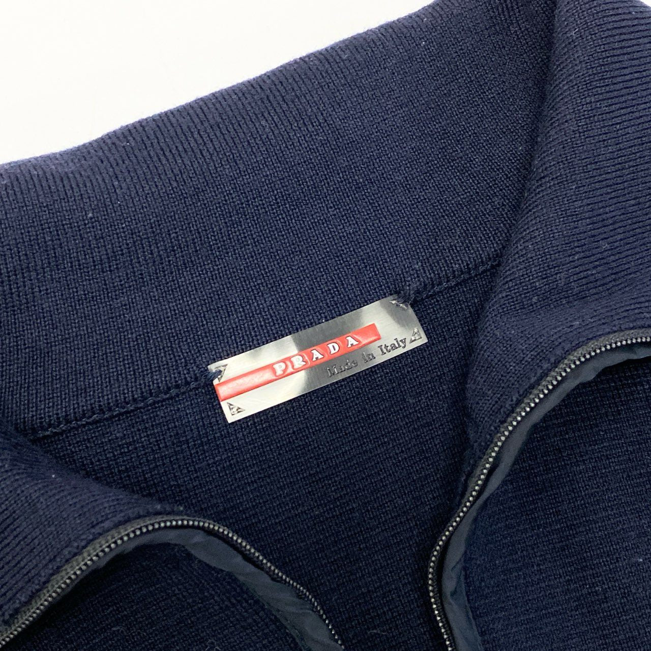 63a28 PRADA SPORT プラダ スポーツ ハーフジップ ニットセーター ハイネック 胸ポケット プルオーバー 50サイズ ネイビー メンズ 男性用o07t