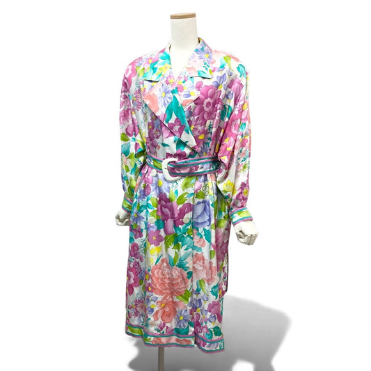 21k14 LEONARD FASHION レオナール ダブルブレスト ロングコート 美しい花柄プリント ウエストベルト レディース 女性用 9AR マルチカラー シルク100％u02t
