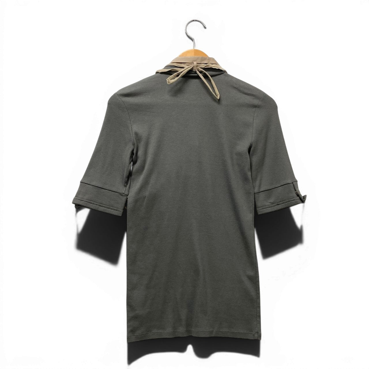 59f17 BRUNELLO CUCINELLI ブルネロクチネリ レイヤード風 ニットセーター 5分袖 サイズM グレー ベージュ レディース 女性服o07t