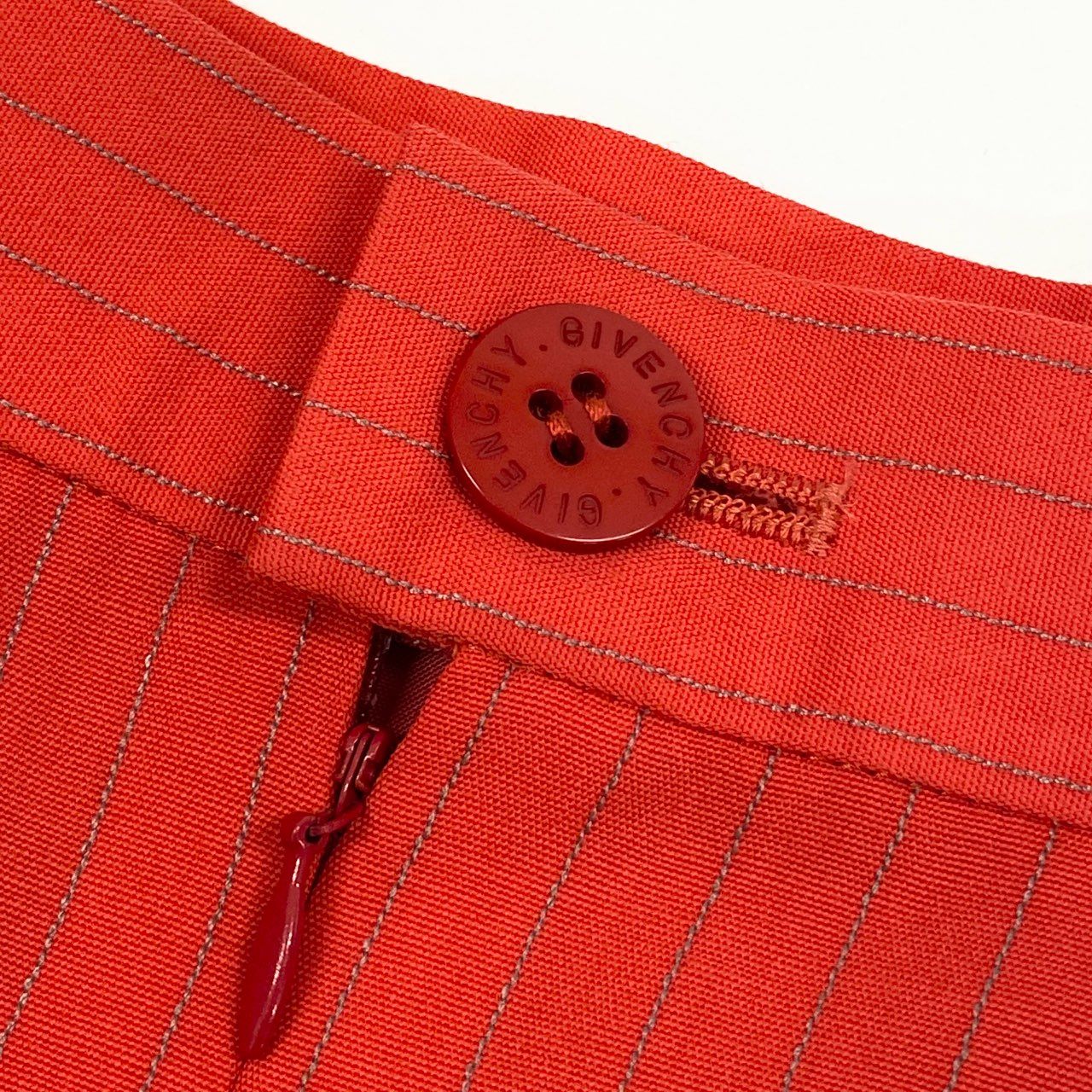 28b20 Vintage GIVENCHY ジバンシー スカートスーツ セットアップ ダブルブレスト 38 オレンジ ストライプ ウール 裏地ロゴu02t