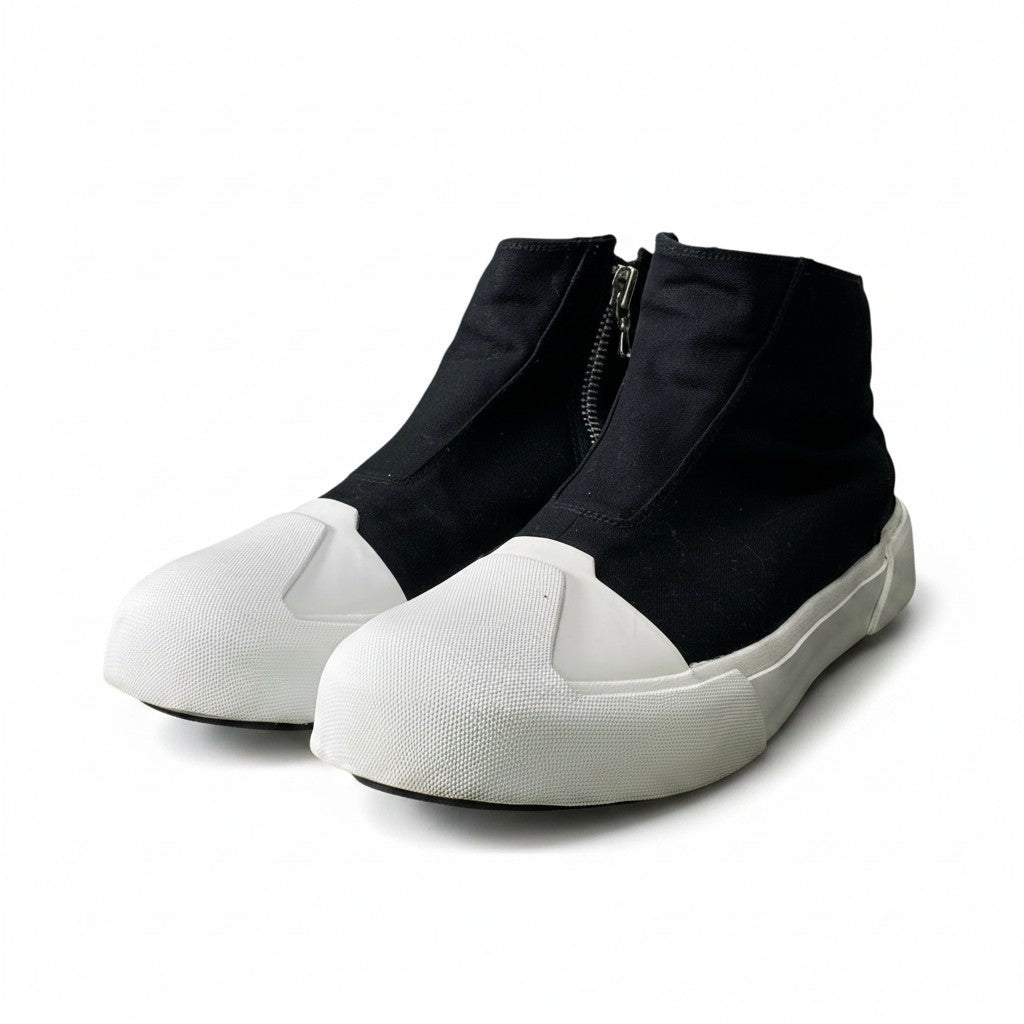 1f10 JULIUS ユリウス 17aw W TOE CUP SNEAKERS サイドジップ キャンバス 厚底 ハイカットスニーカー 597FWM1 サイズ3 ブラック ホワイト メンズ 紳士靴u02t