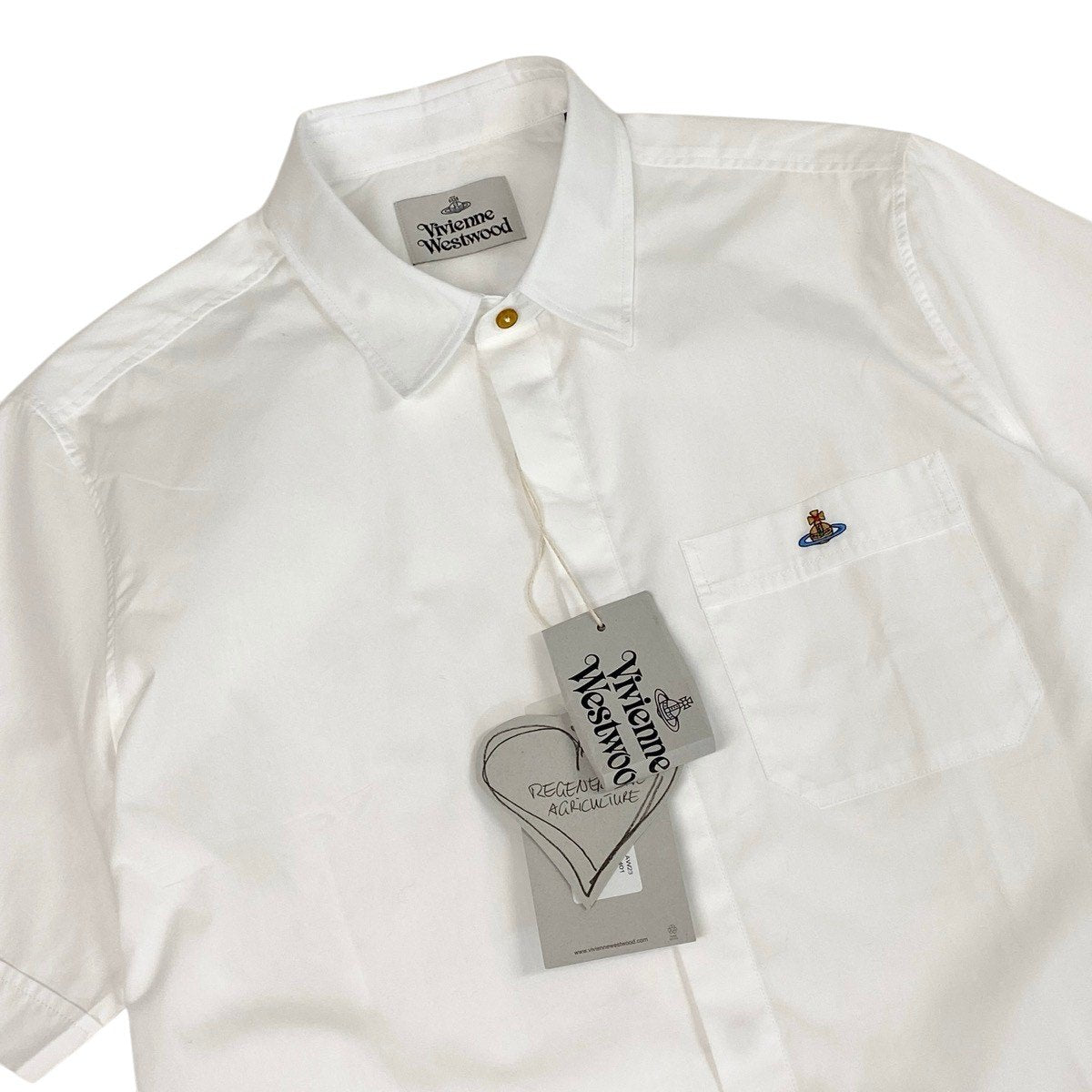 Ie28 【未使用タグ付】 Vivienne Westwood ヴィヴィアンウエストウッド 26ss 現行 CLASSIC 半袖シャツ 24010004 W009Q サイズ54 ホワイト コットン100％ メンズ 紳士服u02t