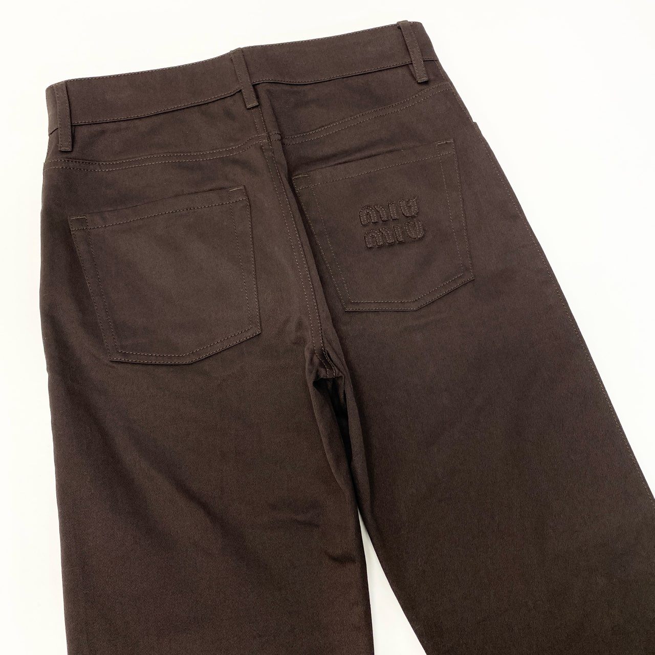 53b22 miu miu ミュウミュウ イタリヤ製 ロゴ刺繍 パンツ ボトムス MP1802 S000 1UPX 36 ブラウン コットン レディースk02i