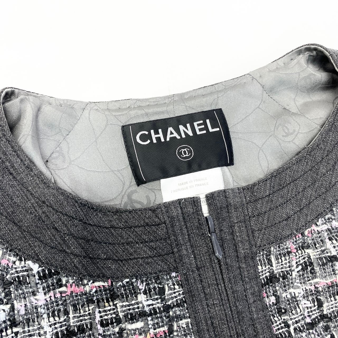 46e11 CHANEL シャネル 2007SS ジップアップツイードジャケット ノーカラージャケット P30546W03870 B3156 38サイズ マルチカラー レディース 女性用ta1
