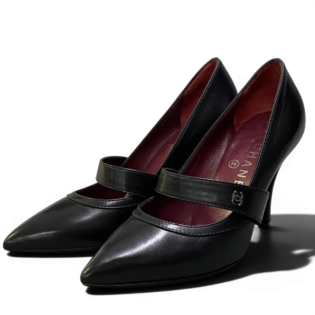 e13 CHANEL シャネル ココマーク CCベルト レザーパンプス Coco Belt Leather Pumps サイズ37 ブラック シューズ イタリア製t18r