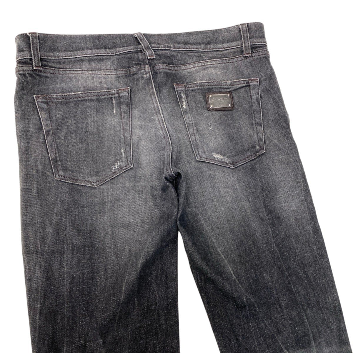 91h3 DOLCE＆GABBANA ドルチェアンドガッバーナ デニムパンツ 14stretch ジーンズ イタリア製 ダメージ加工 ロゴプレート コットンブレンド 50 ブラック メンズ 男性用o07t