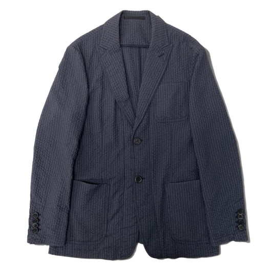 45j8 GIORGIO ARMANI ジョルジオアルマーニ レザータグ 撥水 本切羽 テーラードジャケット ブレザー サイズ48 グレーt18r