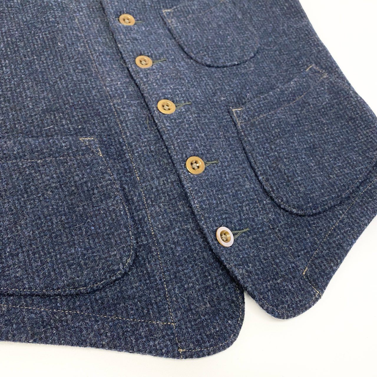 32a29 【美品】DOUBLE RL RALPH LAUREN ダブルアールエル ラルフローレン ツイードベスト ウールベスト ジレ トップス XSサイズ インディゴ メンズ 男性用o07t