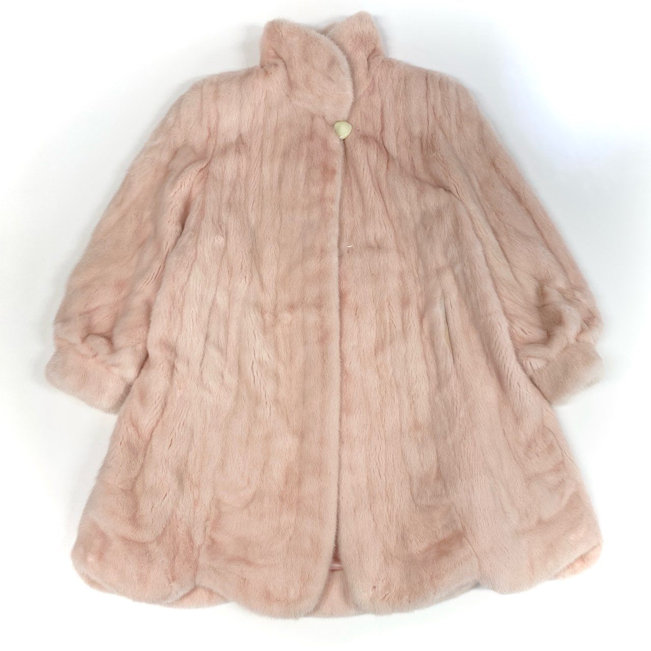 35k2《極希少》Pellice Moda ペリーチェモーダ 染めミンク ロングコート 98cm 裾ウェーブデザイン ピンク 最高級本毛皮 MINK FUR レアカラーt18r