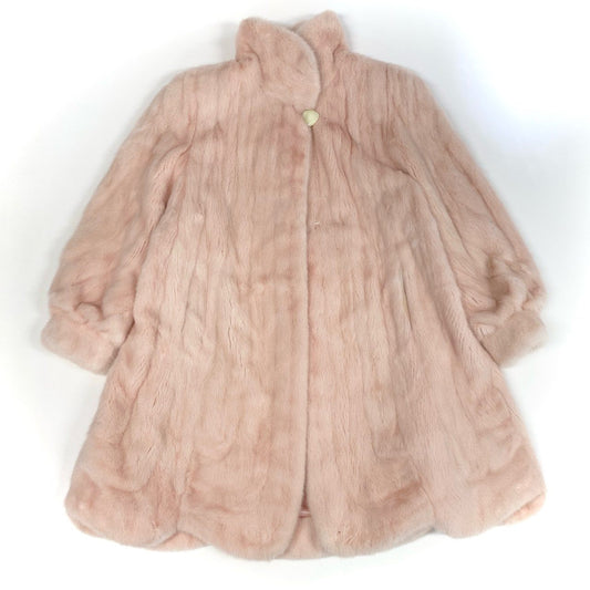 35k2《極希少》Pellice Moda ペリーチェモーダ 染めミンク ロングコート 98cm 裾ウェーブデザイン ピンク 最高級本毛皮 MINK FUR レアカラーt18r