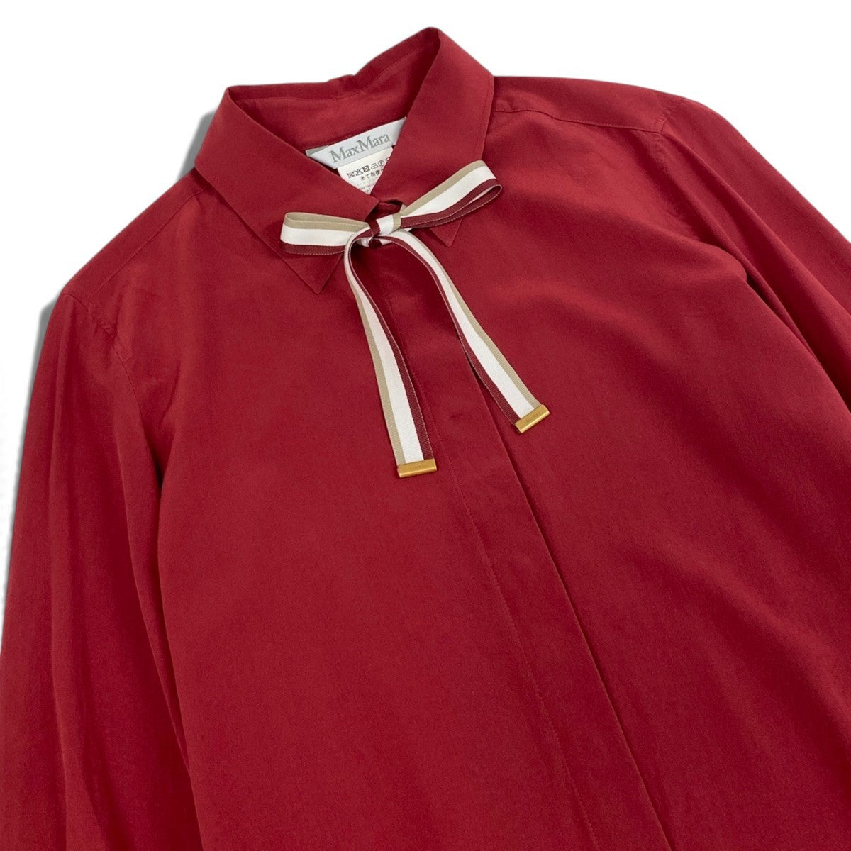Ei4 【美品】 Max Mara マックスマーラ 2024SS ボウタイブラウス サイズ44 レッド シルク100％ レディースk02i