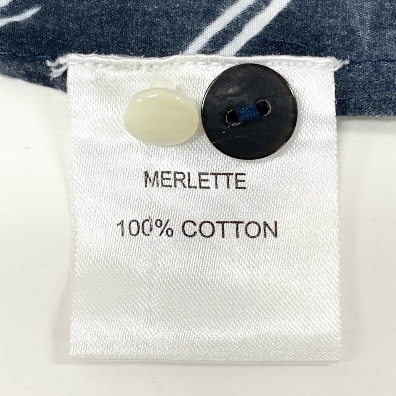 18j17 Merlette マーレット スクエアネック チュニックワンピース フレアワンピース 総柄プリント パフスリーブ 五分袖 XS ネイビー コットンu02t