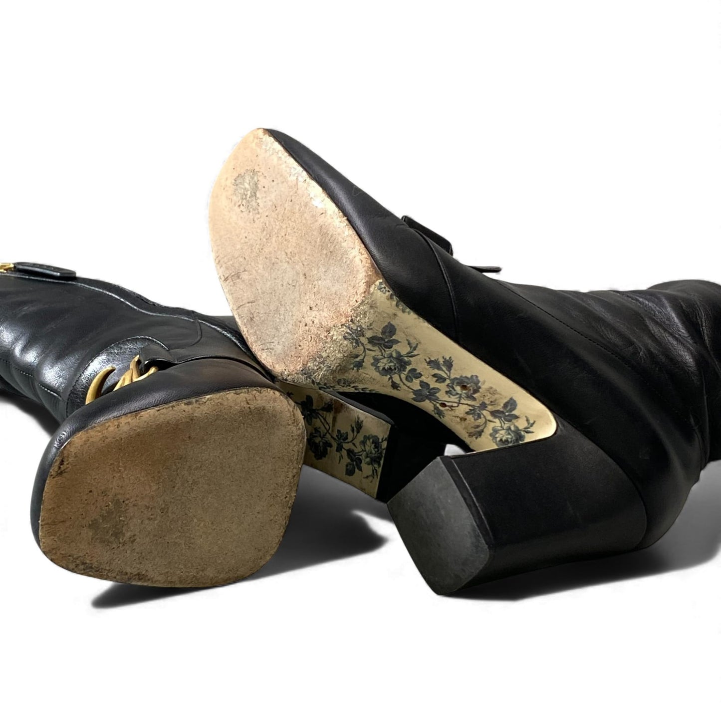 1L11 GUCCI グッチ ダブルG GGマーモント ショートブーツ チャンキーヒール サイズ36 ブラック レザー レディース 靴 ブーツk02i