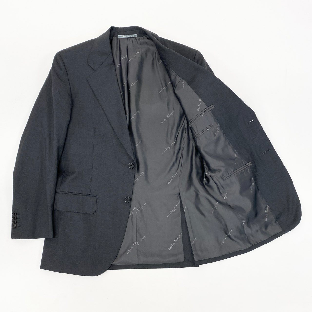 17k9 Salvatore Ferragamo サルヴァトーレ フェラガモ イタリア製 セットアップ スーツ ビジネス フォーマル ジャケット パンツ 48 ダークグレー ウール メンズo07t