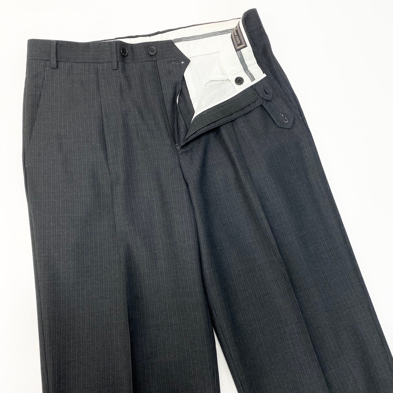 10c29 Christian Dior クリスチャンディオール スーツセットアップ テーラードジャケット スラックス ストライプ 46サイズ ダークグレー ウール100％ メンズ 男性用o07t