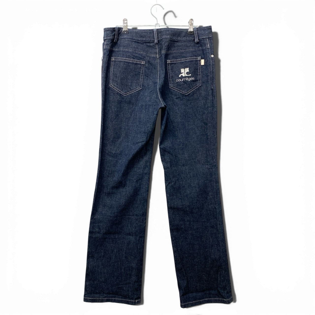 85a28 courreges クレージュ ストレートデニムパンツ ボトムパンツ ブランドロゴ刺繍 40サイズ インディゴ レディース 女性用u02t