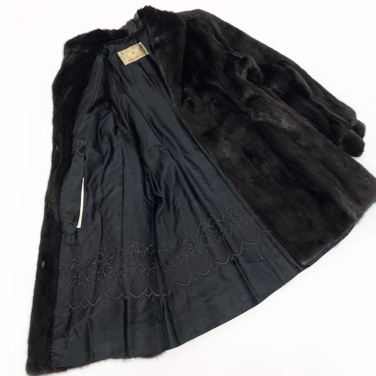 23a14 DONALD BROOKS MITSUKOSHI ダークミンク ロングコート サイズF ブラック 最高級本毛皮 Mink Fur Coatt18r