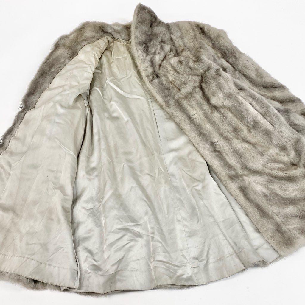 71L15 SAGA MINK サガミンク 銀サガ レアデザイン サファイアミンク ロングコート サイズF シルバーグレー 最高級本毛皮 MINK FUR ポケット有t18r