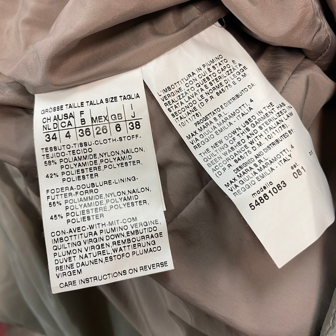 21g16 MaxMara WEEKEND LINE マックスマーラ ダウンジャケット ハーフコート ボリュームネック ベルト付 サイズ38 グレー系 レディース 女性用u02t
