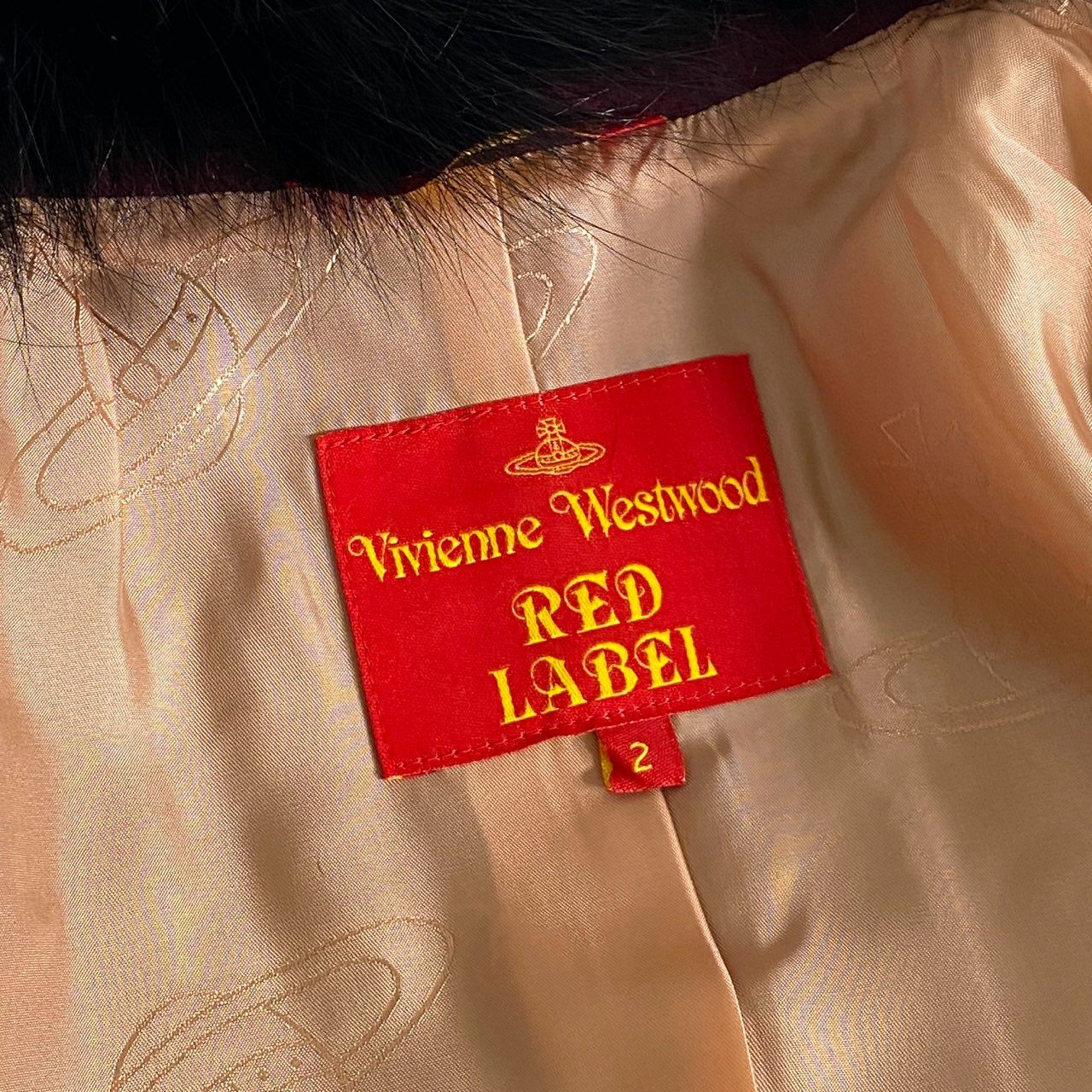 20i23 Vivienne Westwood RED LABEL ヴィヴィアンウエストウッド レッドレーベル オーブボタン ウールコート 変形ロングコート ラビットファー サイズ2 ボルドー レディース