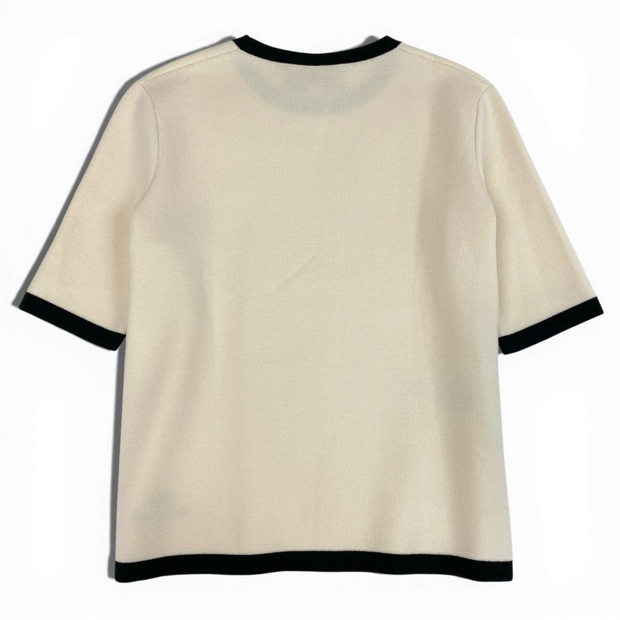 Ia14【美品】 GUCCI グッチ 23AW 半袖ニットセーター ハイゲージ ウールニット バイカラー GGロゴ刺繡 681309 XKB7S サイズS オフホワイト ブラック ウール100％o07t
