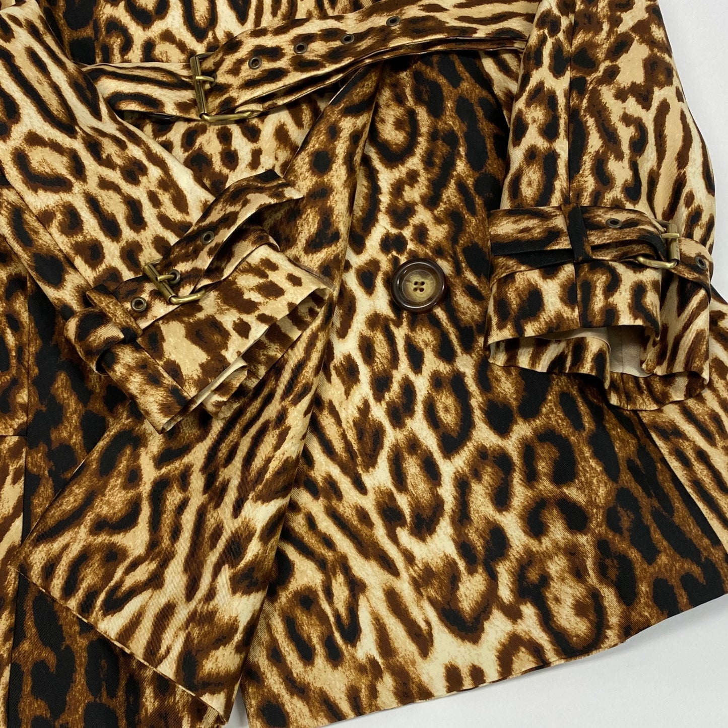 Ed18 CELINE セリーヌ ステンカラーコート ジャケット レオパード ヒョウ柄 ミディアム丈 ベージュ ブラウン レディース 女性用u02t