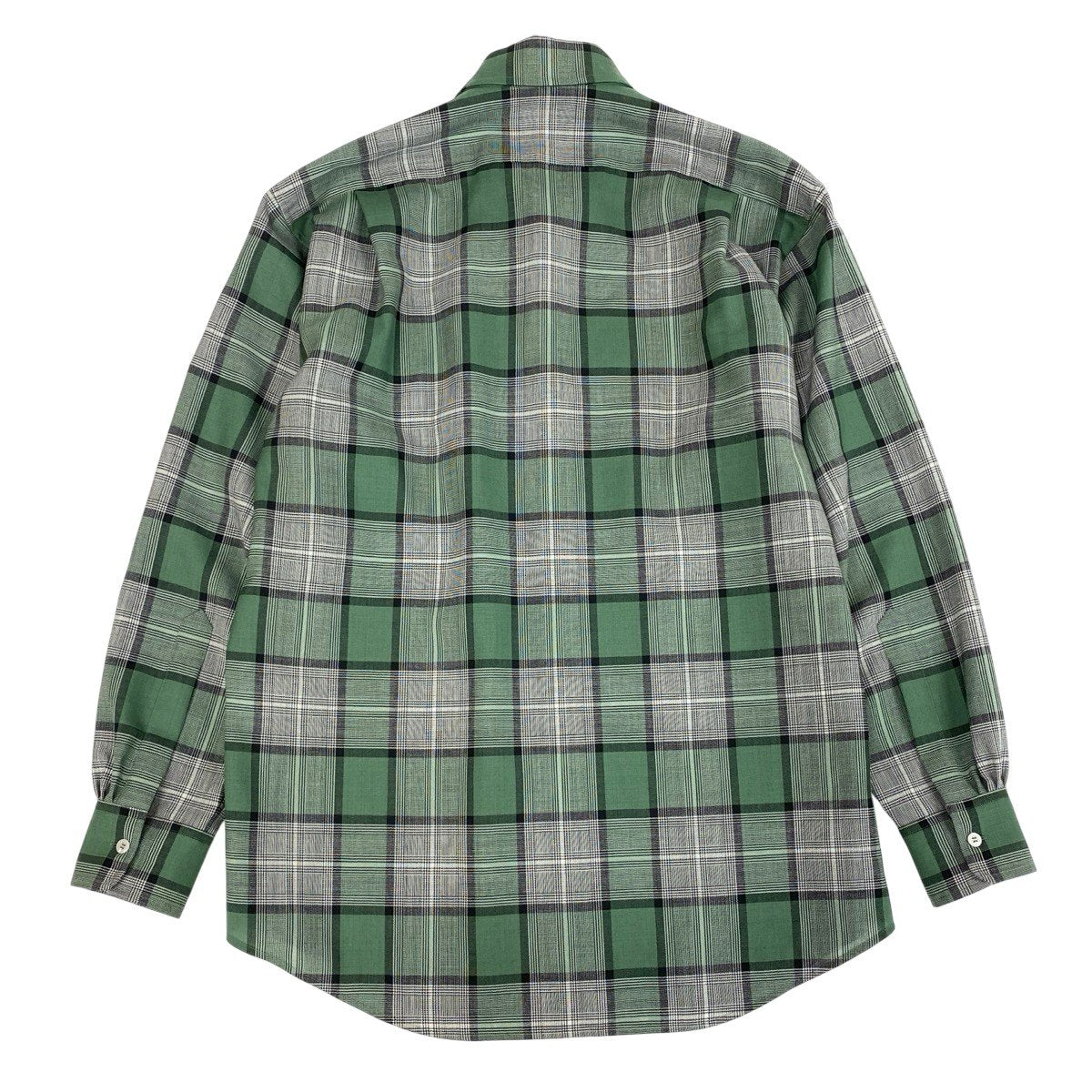 54f29 【美品】 Cale カル ロングスリーブ チェックシャツ 薄手 サイズ3 グリーン系 ウール100％ メンズ 紳士服u02t
