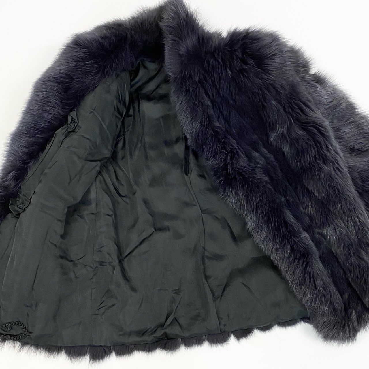 71a15 SAGA FOX サガフォックス 銀サガ 染め フォックスファーコート サイズF ブラック 最高級本毛皮 Fox Fur Black Coatt18r