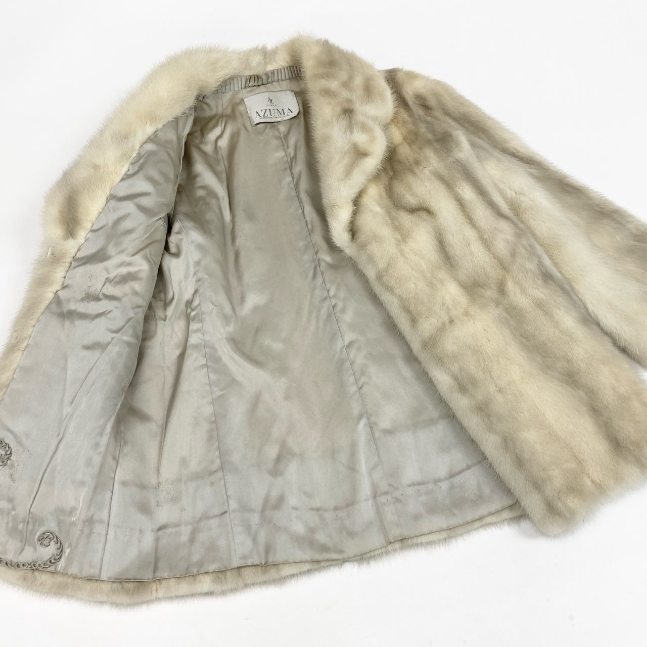 33l14 GINZA AZUMA パールミンク ファーコート サイズ11号 ホワイト 本毛皮 PEARL MINK FUR ポケット有t18r
