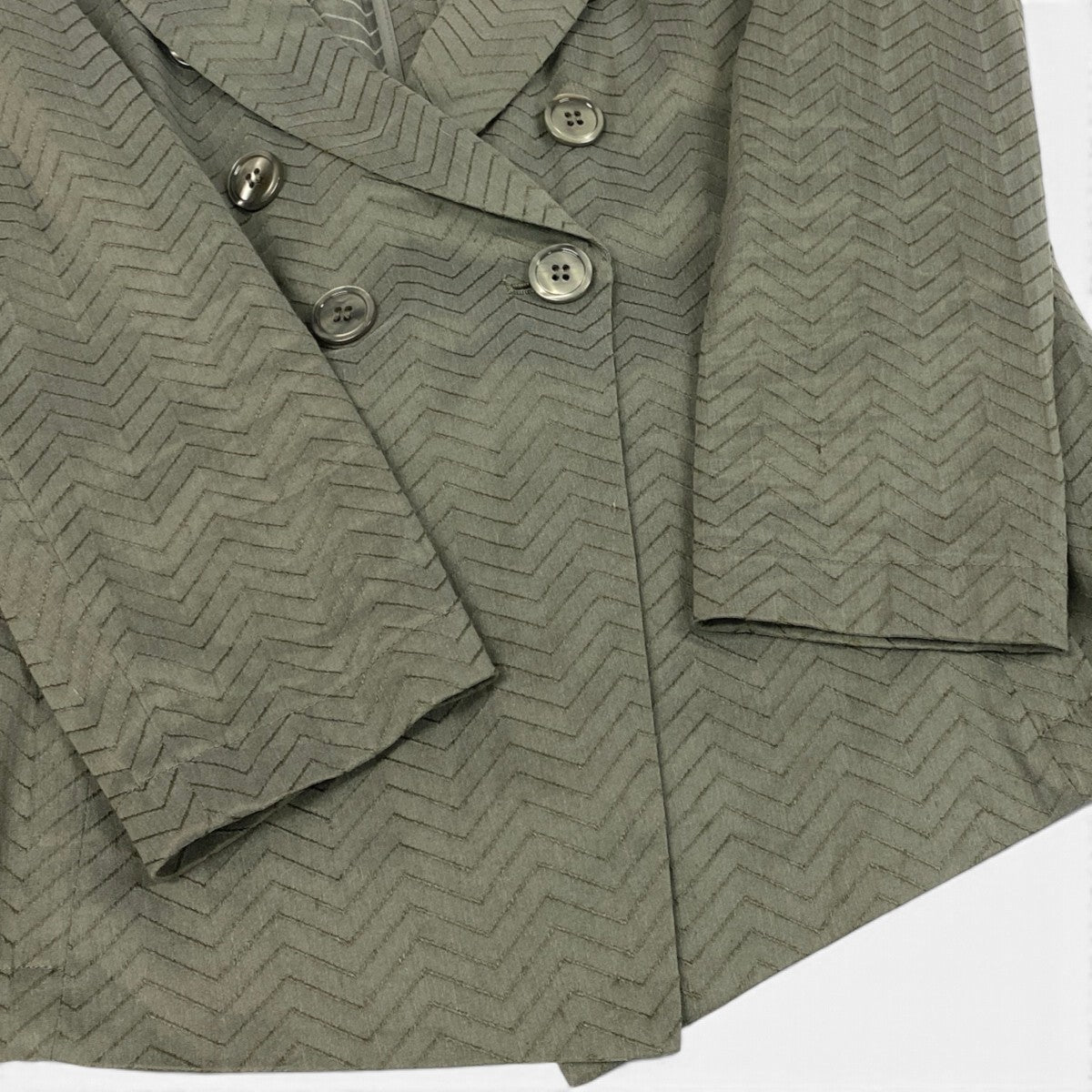 63j5 ARMANI COLLEZIONI アルマーニコレッツィオーニ ダブル ジャケット ブレザー 変形 大きいサイズ IT44 44 グリーン リネン コットン レディースo07t