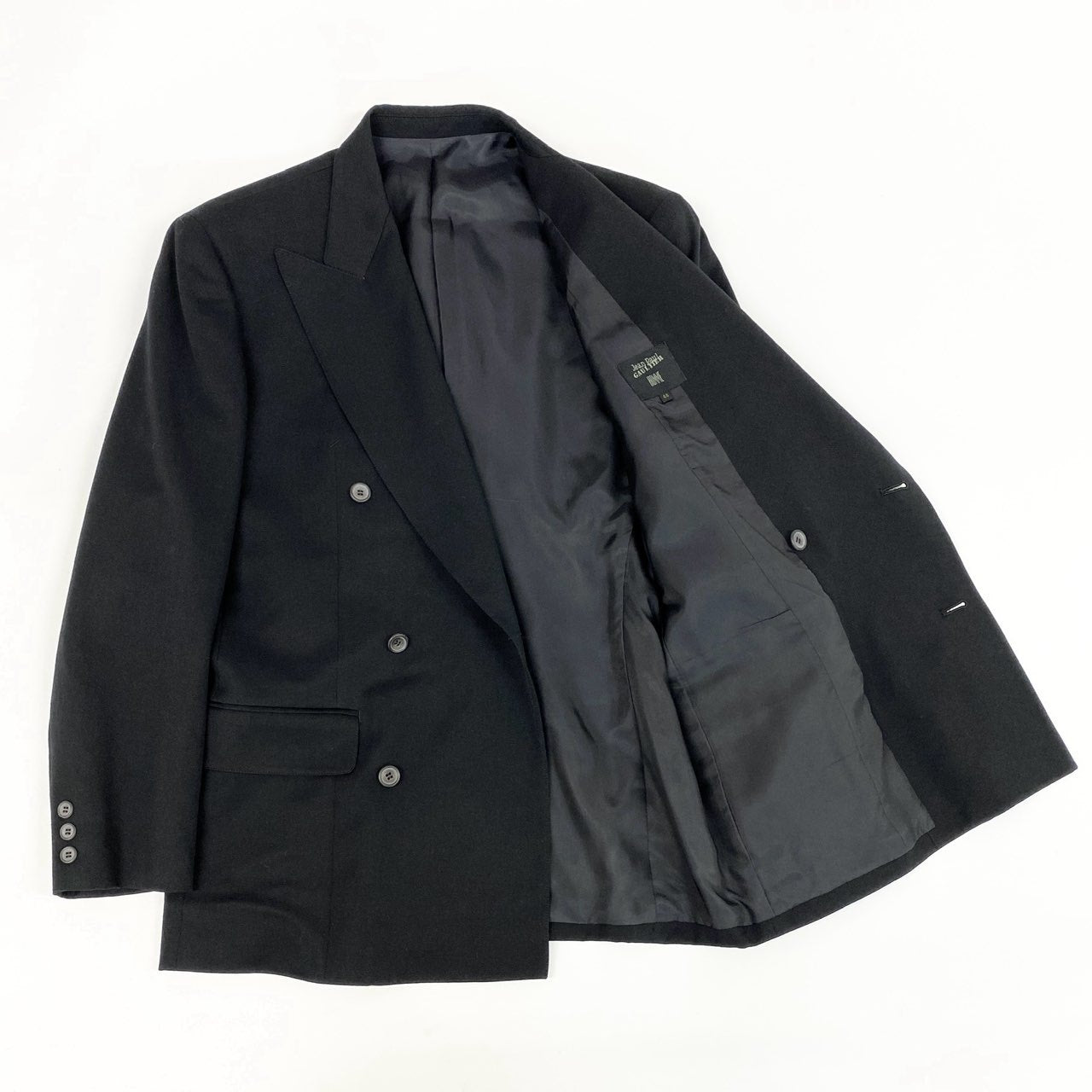 53h27 Jean Paul Gaultier HOMME ジャンポールゴルチエオム ダブルプレスト セットアップ スーツ テーラードジャケット スラックスパンツ 48 ブラック ウール 日本製 メンズo07t