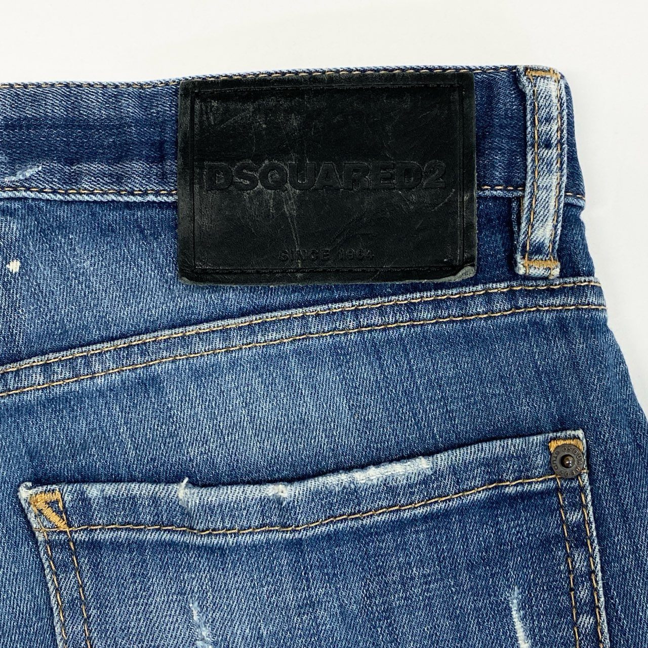 39L15 DSQUARED2 ディースクエアード Slim Jean スリムデニム クラッシュデニム ダメージ リペア加工 S71LD0240 S30342 50サイズ インディゴ メンズo07t