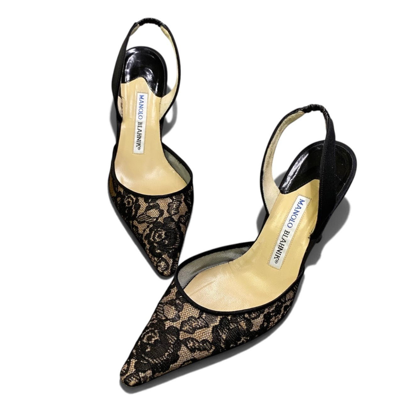 i2 MANOLO BLAHNIK マノロ・ブラニク レース素材 スリングバッグ ミュール サイズ36 1/2 ブラック レディースk02i