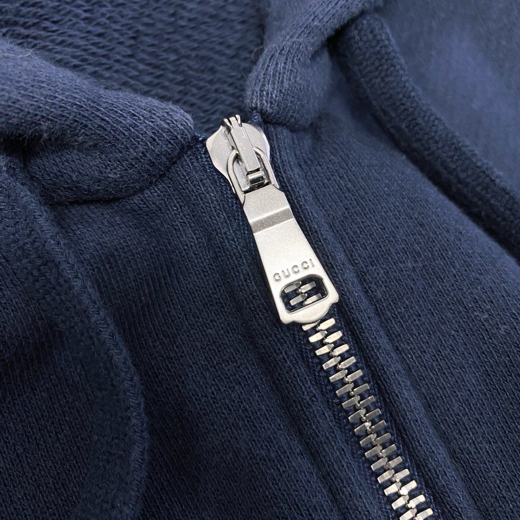 29a9 GUCCI グッチ コットンジャージー フーデット スウェットパーカー 長袖 胸元ロゴ刺繍 レディース 女性用 XS ネイビー コットン100％o07t