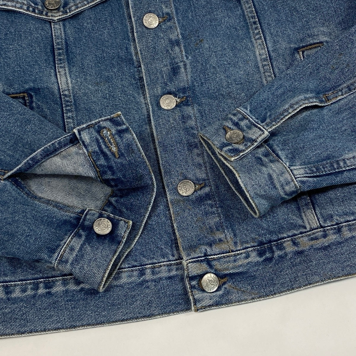 67j5 ARMANI JEANS アルマーニジーンズ 90's アーカイブ デニムジャケット メタルボタン イタリア製 50サイズ インディゴ コットン100％ メンズ 男性用u02t