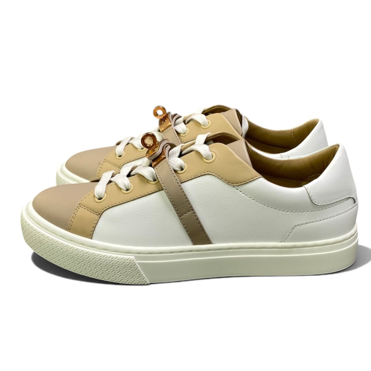 i1 Hermès エルメス 2023年 ケリー金具 デイ スニーカー サイズ37.5 ホワイト × ベージュ レディースk02i
