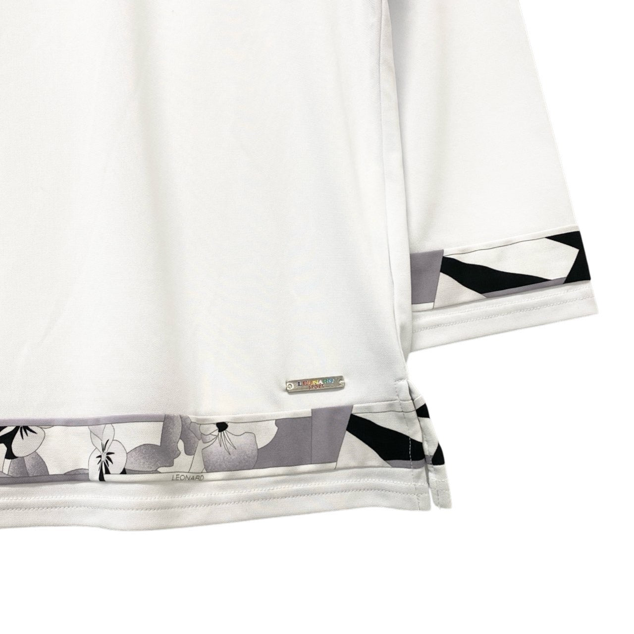 78b26 LEONARD レオナール 七分袖カットソー 美しいプリント ストレッチ 0558097 40サイズ グレー ポリエステル100％ レディース 女性用u02t