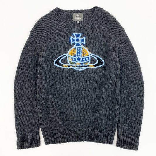 46e9 Vivienne Westwood MAN ヴィヴィアンウエストウッド メン ORB オーブ ラフリーニット ニットセーター サイズ44 グレー メンズ トップス WATERCOLOR ORB