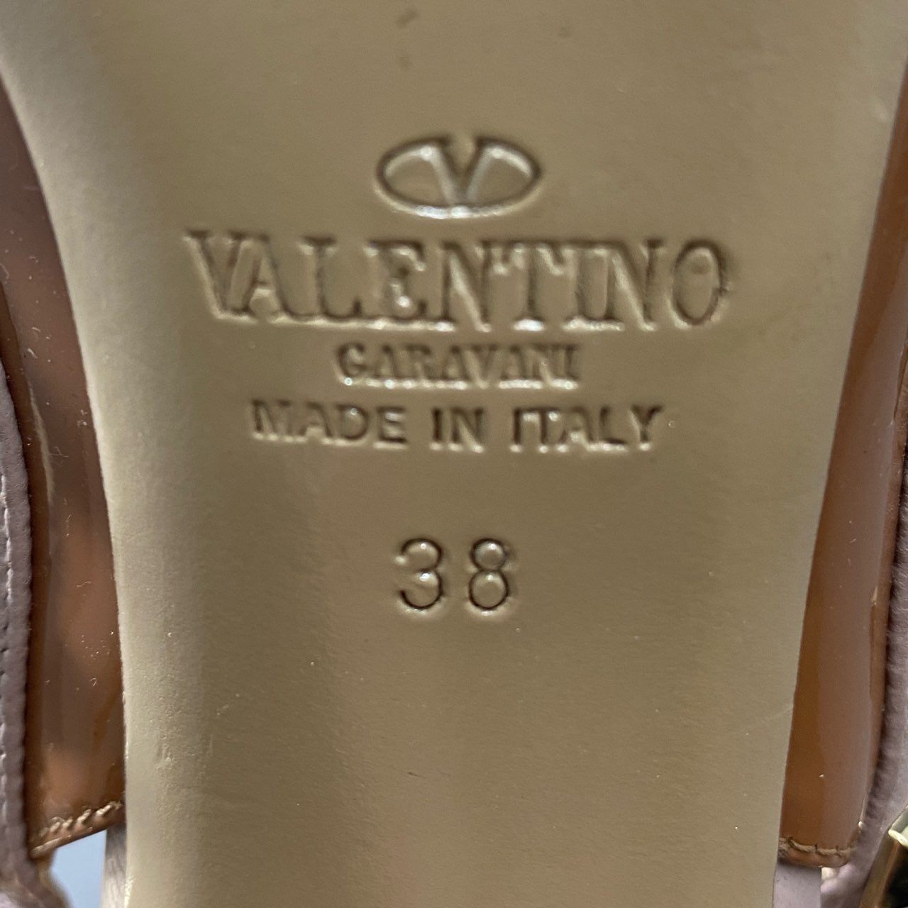 6f4 VALENTINO ヴァレンティノ ロックスタッズ アンクルストラップ パンプス サンダル 38 ピンク パテントレザー イタリア製 シューズ